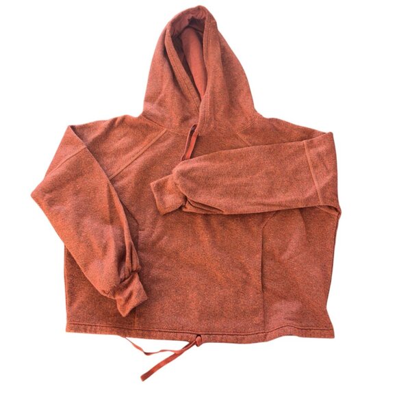 Sustainable Hoodie prAna Cropped Wool Blend Kangaroo Pockets Rust - Picture 1 of 4